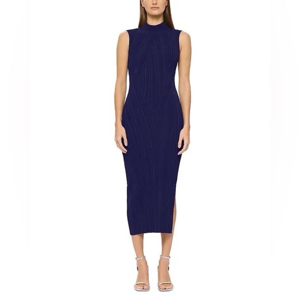 Hervé Léger Sleeveless Ribbed Turtleneck Midi Dress Size L